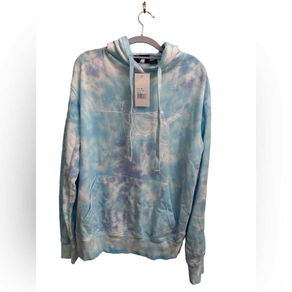 Pennant Sportswear Light Blue & White Tie-Dye Hoodie lacrosse Dog Size Medium